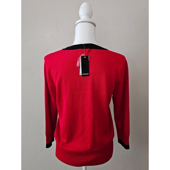 Premise Red Black Button Front Cardigan NEW - Picture 3 of 9